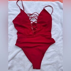 Red Cheeky One Piece Swimsuit
